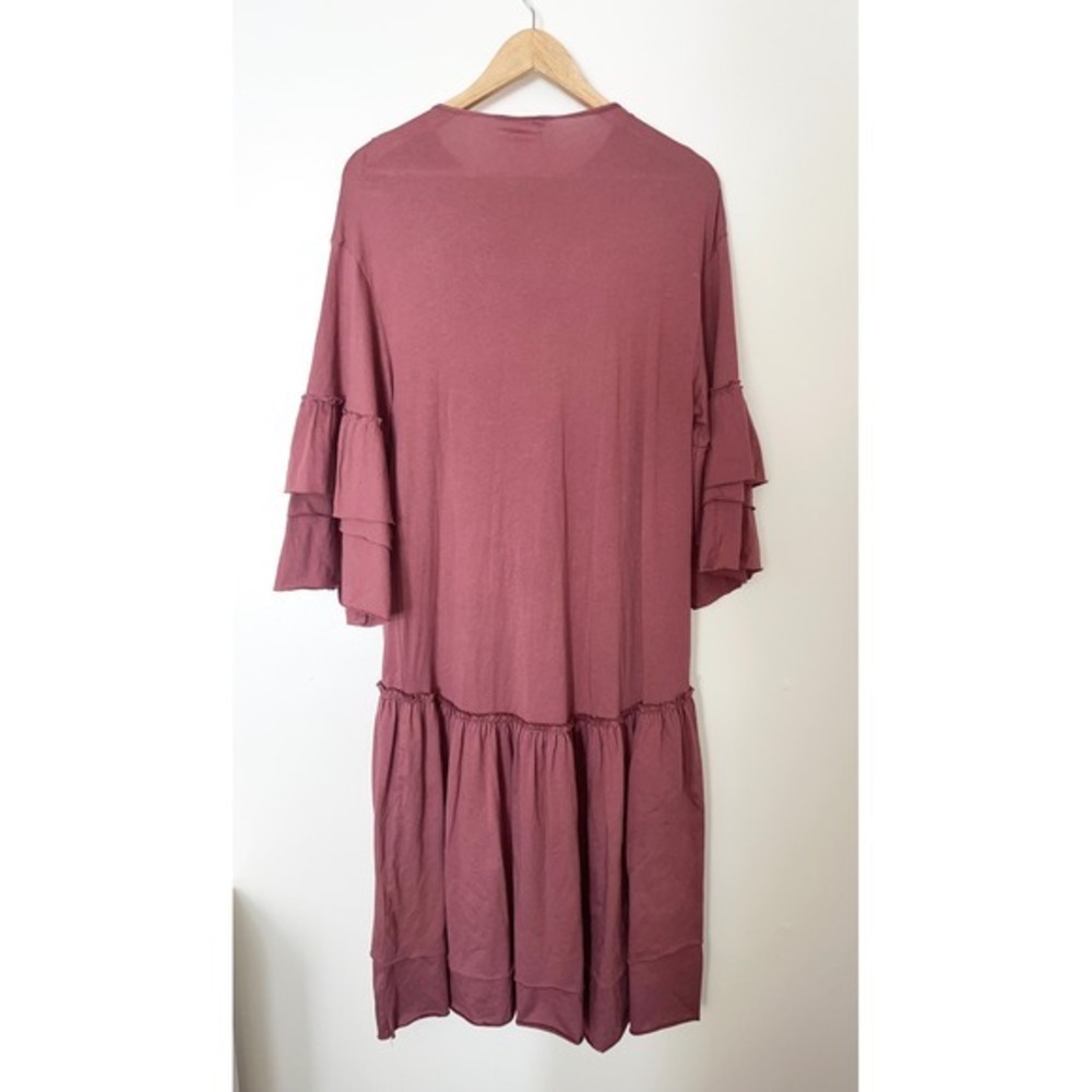 Zara NWT Trafaluc Mauve Pink Tiered‎ Ruffle Sleeve Drop Waist Midi Dress | Small - Picture 4 of 12